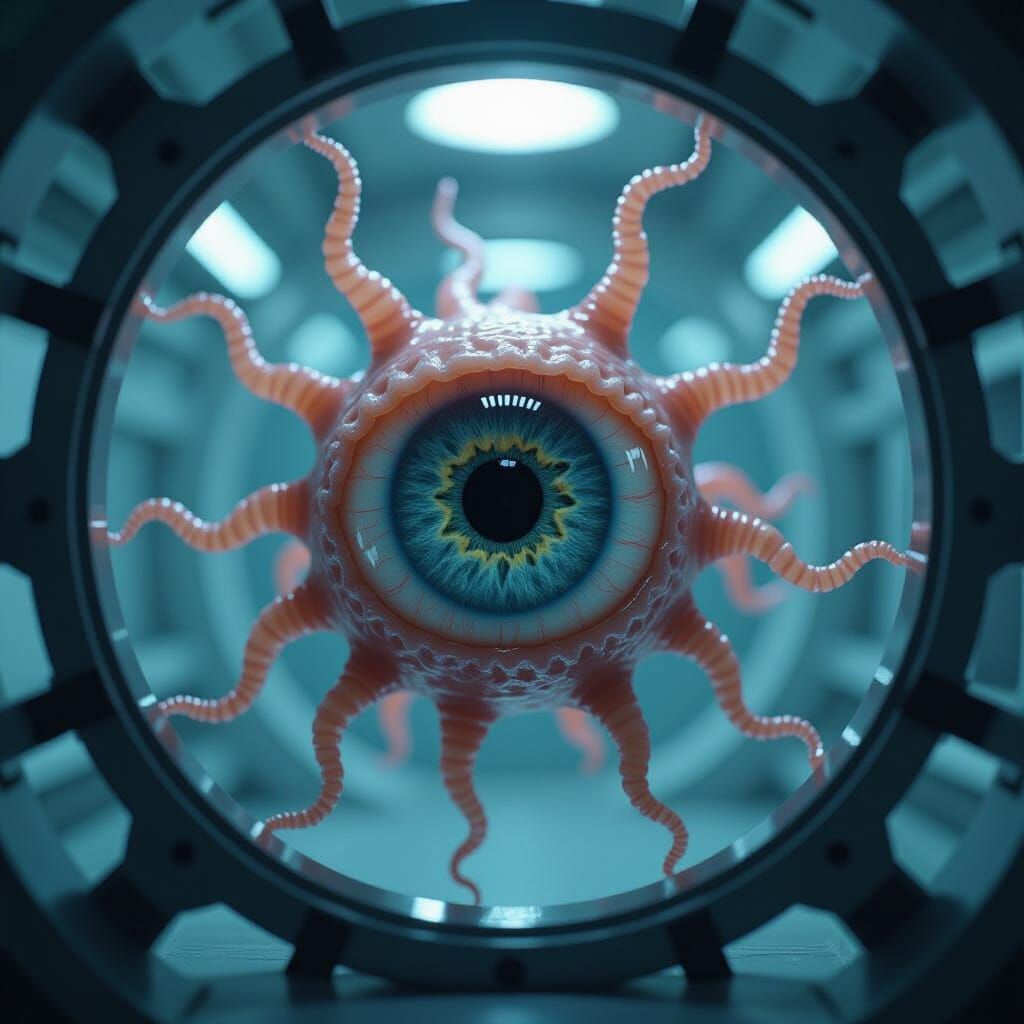 Sentient Eyeball Parasite in Futuristic Lab