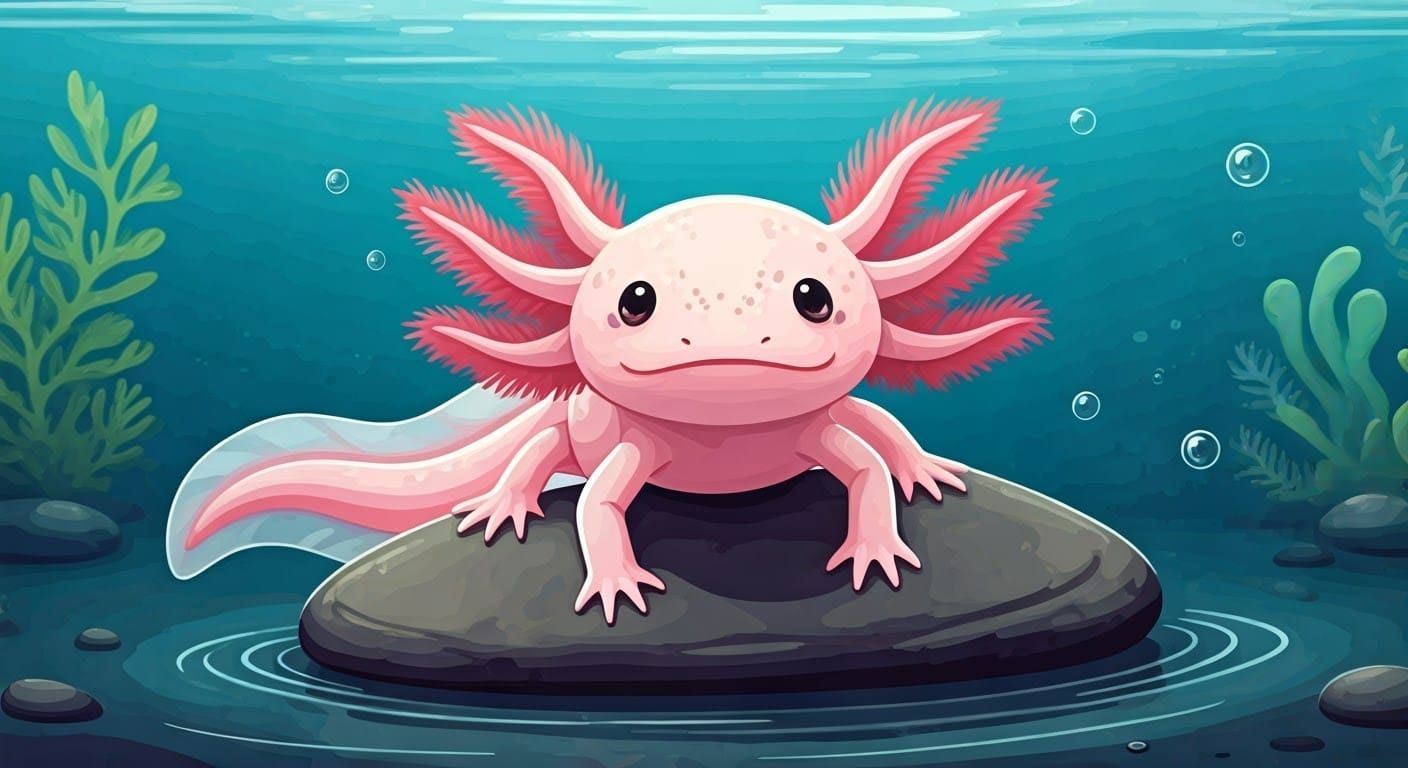 Cute Pink Axolotl in Underwater Scene