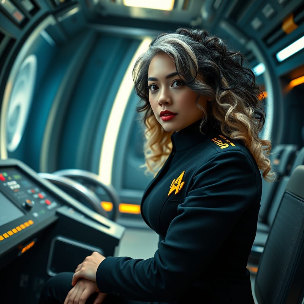 Vietnamese Starfleet Officer at the Helm of a Futuristic Sta...