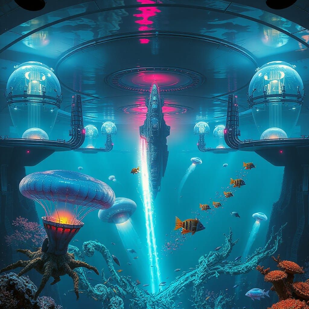 Underwater Metropolis in Neon-Hued Splendor