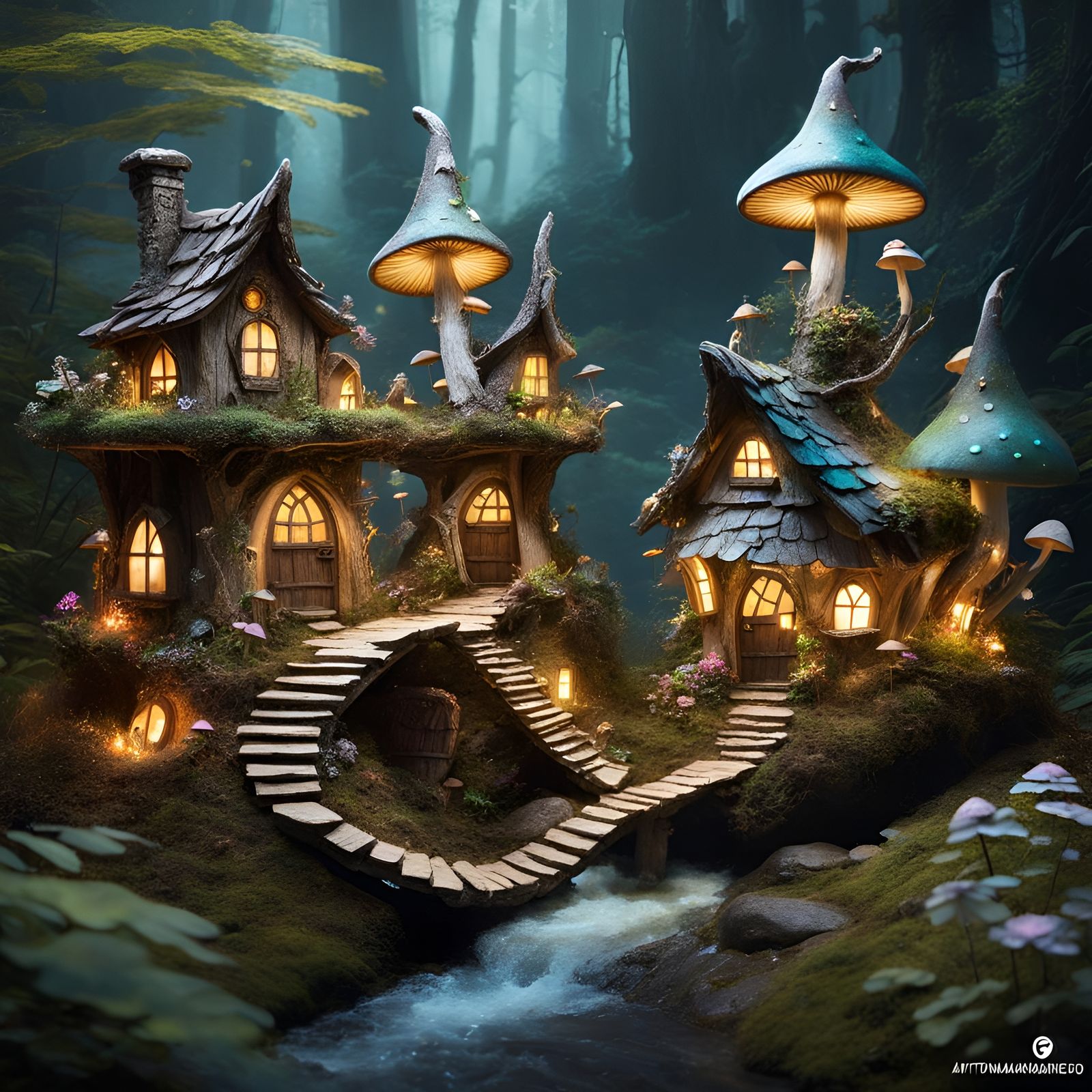 Enchanting Fairy Village with Mushroom Houses