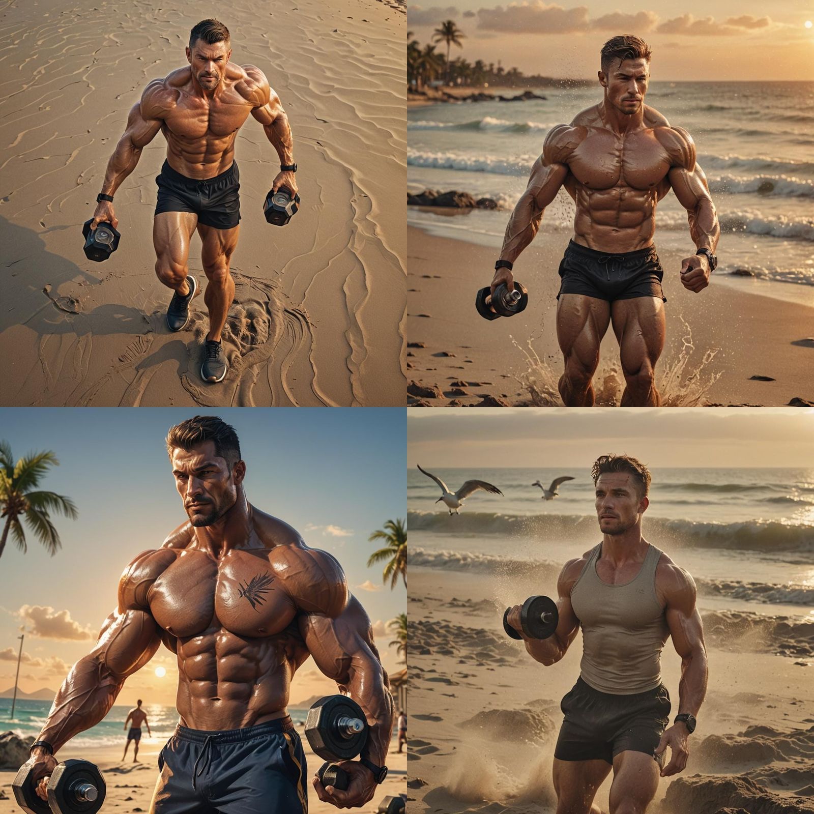 Muscular Personal Trainer Workout at the Beach