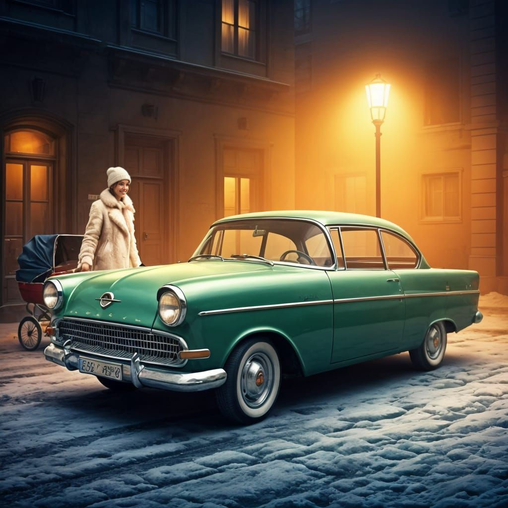 Green 1959 Opel Kapitän on Frosty Street