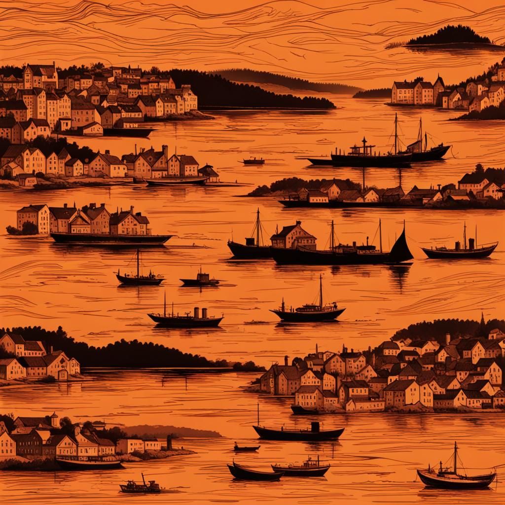 Orange River Scene with Silhouetted Towns