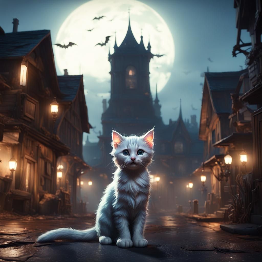 Ethereal Kitten on Main Street: Dark Fantasy Art