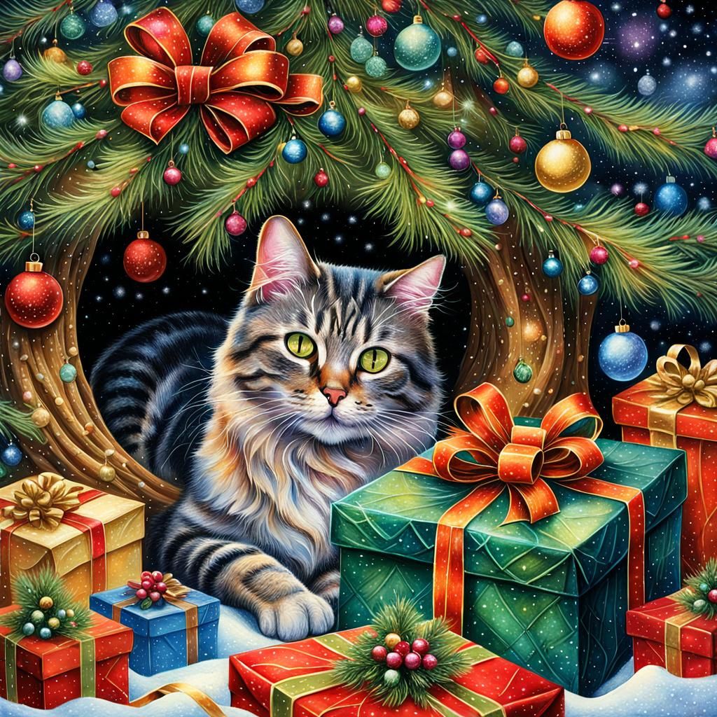 Whimsical Christmas Feline, a Magical Close-Up