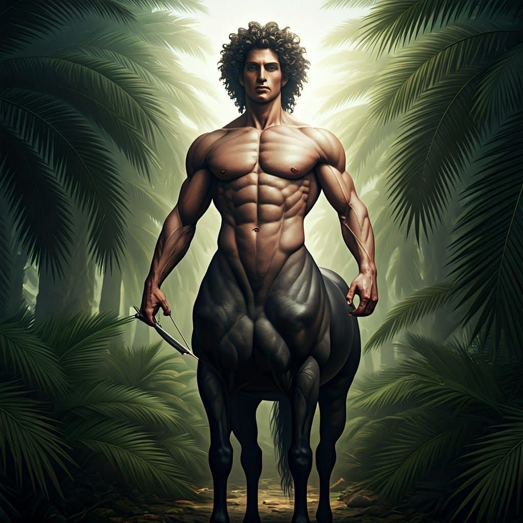 Hyperrealistic and mythical centaur, half man, half horse, b...