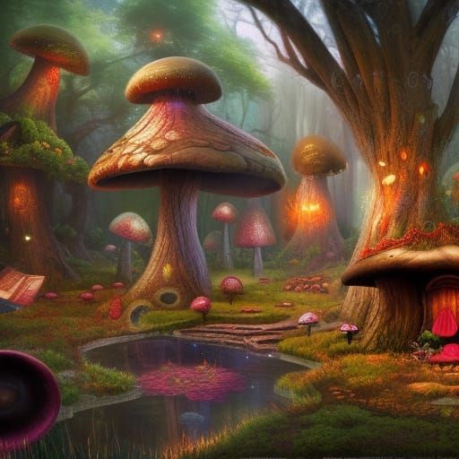 Whimsical Mushroom House in Fantasy Forest