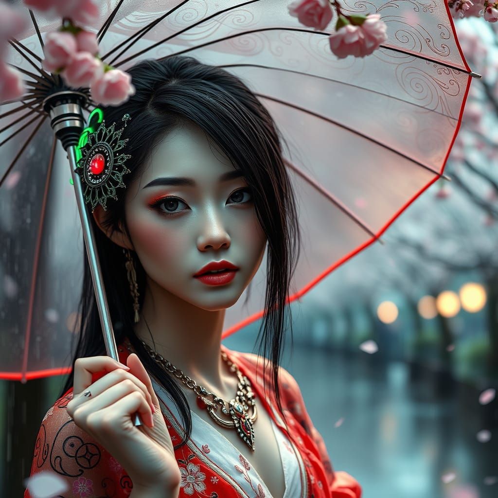 Japanese Goddess in Cyberpunk Elegance