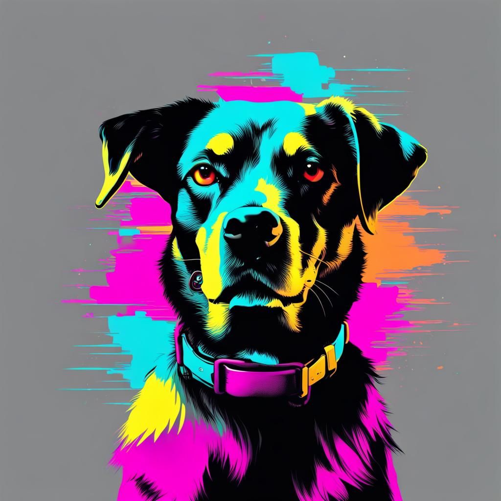 Colorful Dog Art in Synthwave Neon Style
