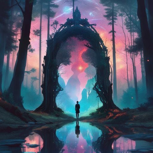 Surreal Forest Portal in Double Exposure Collage Art