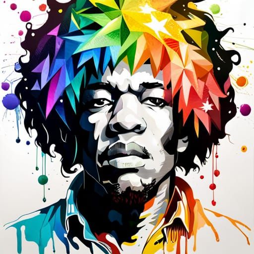 Rainbow Afro Jimi Hendrix Anime Portrait