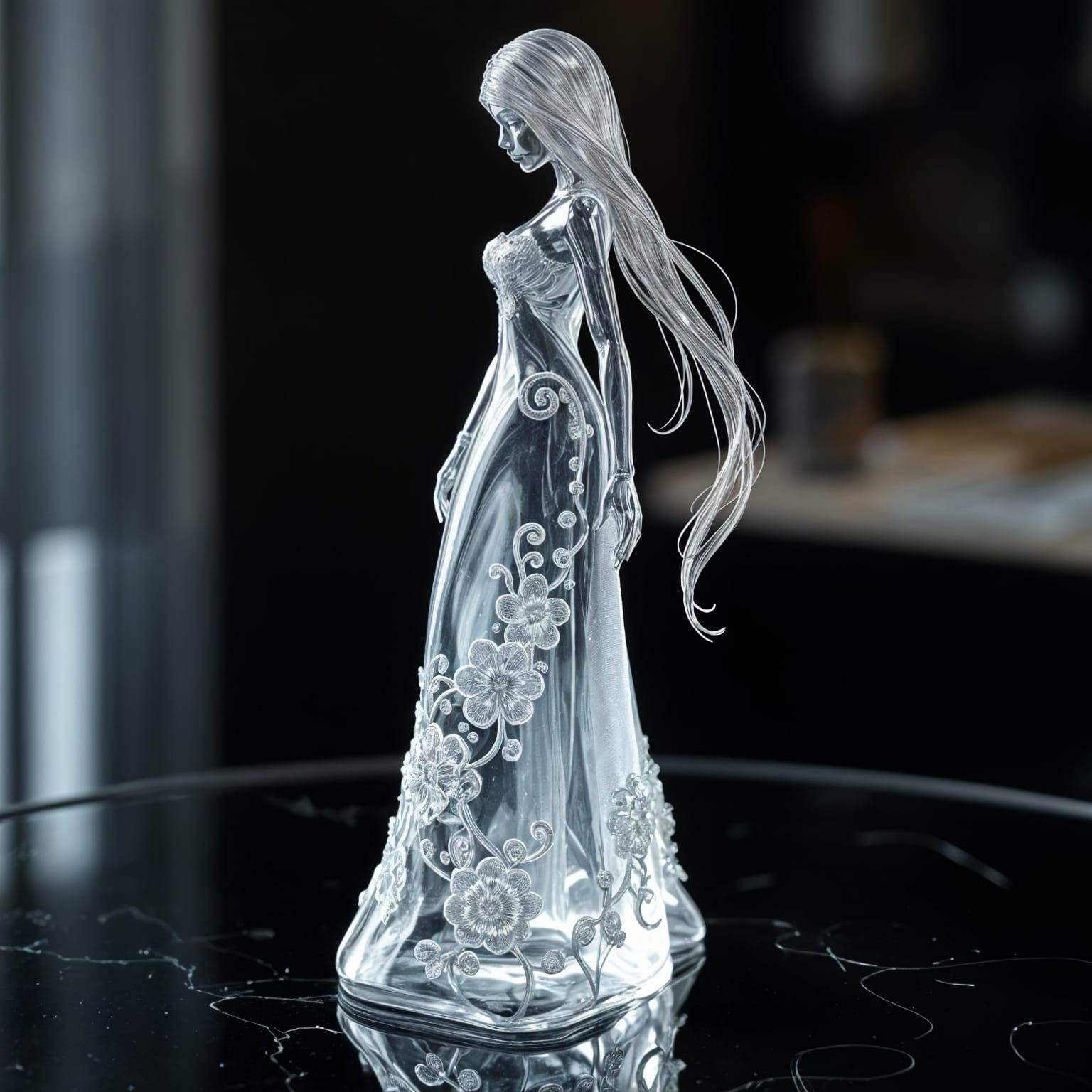 Hyper-Realistic Glass Sculpture of Crystalline Woman