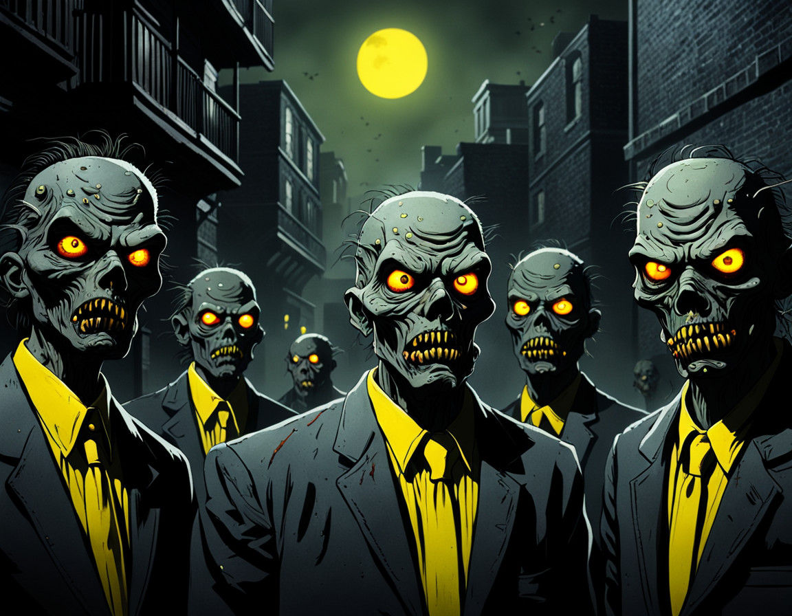 Monstrous Film Noir Zombies in Dark Alleyway Masterpiece