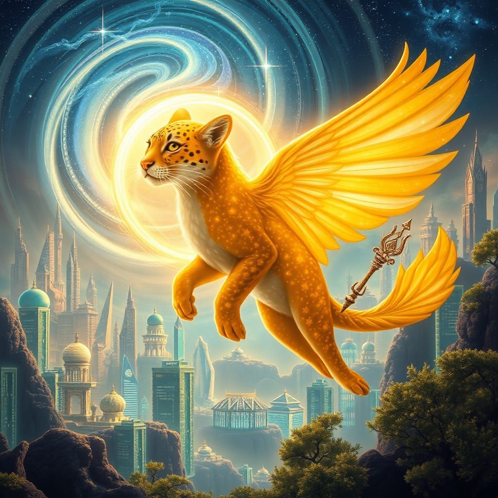 Radiant Deity Winks Through Iridescent Portal