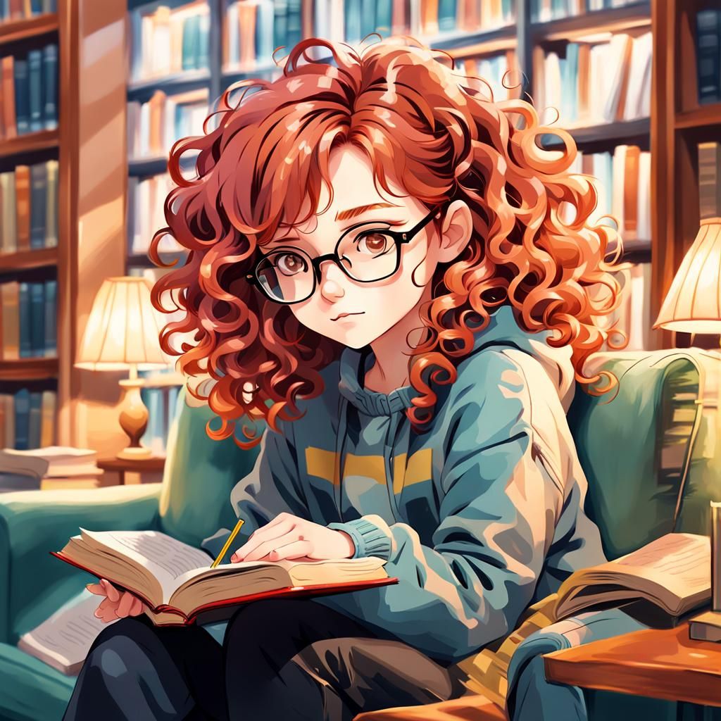 Anime Girl Reading in Library Acrylic Art