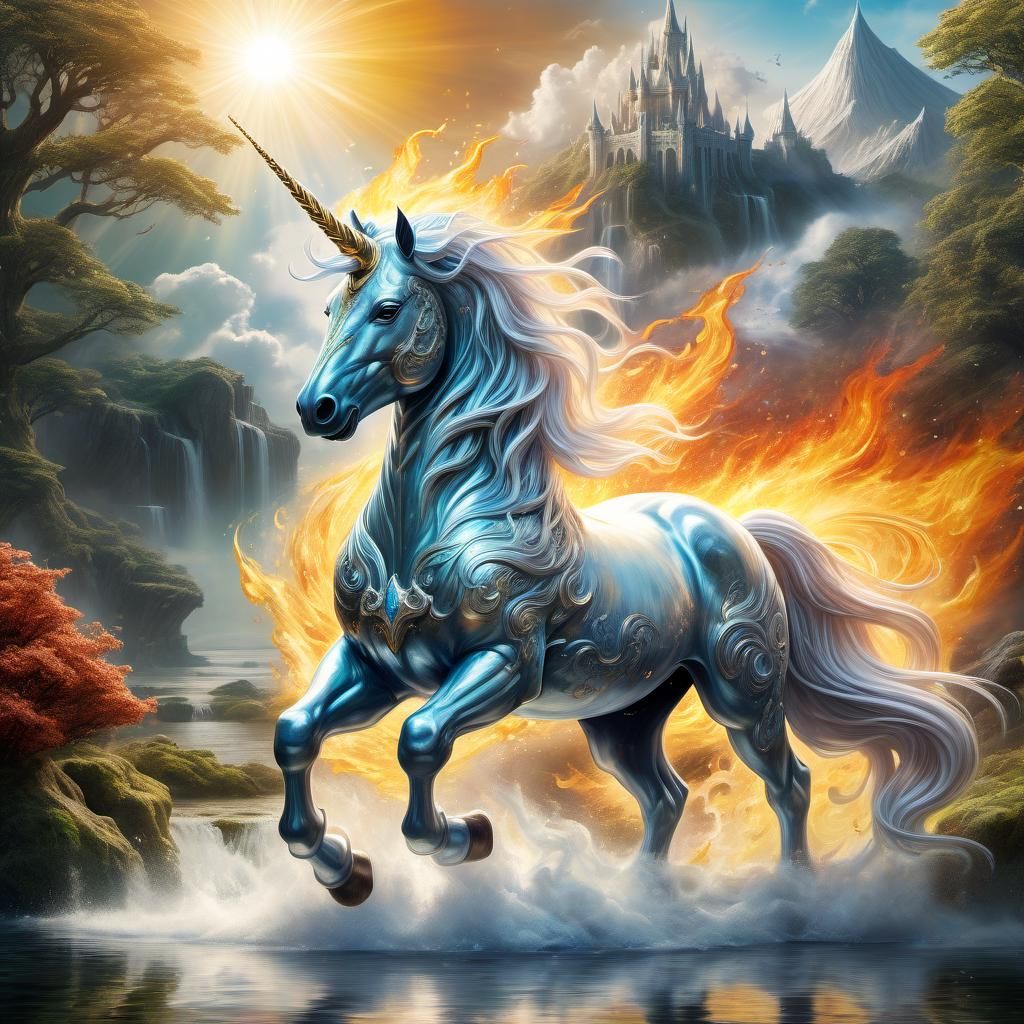 Enchanted Unicorn in Mythical Realm Fantasy Art
