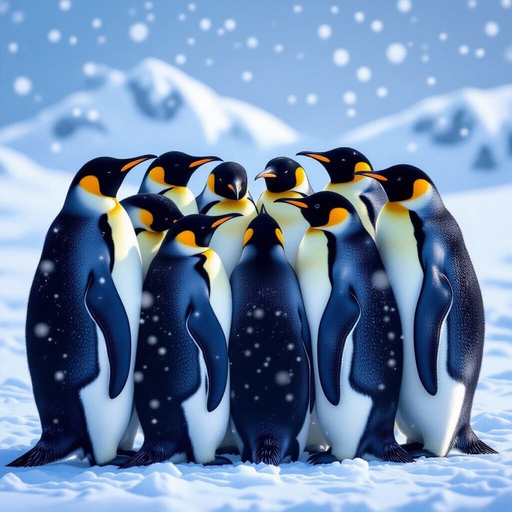 Emperor Penguins Huddled in Antarctic Snow