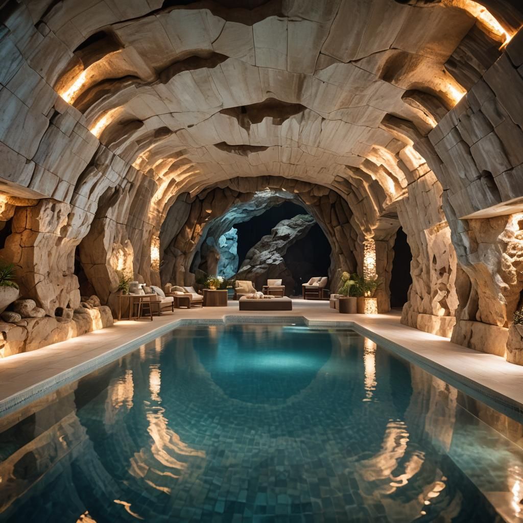 Luxury Swimming Pool Cave with Bokeh Lighting