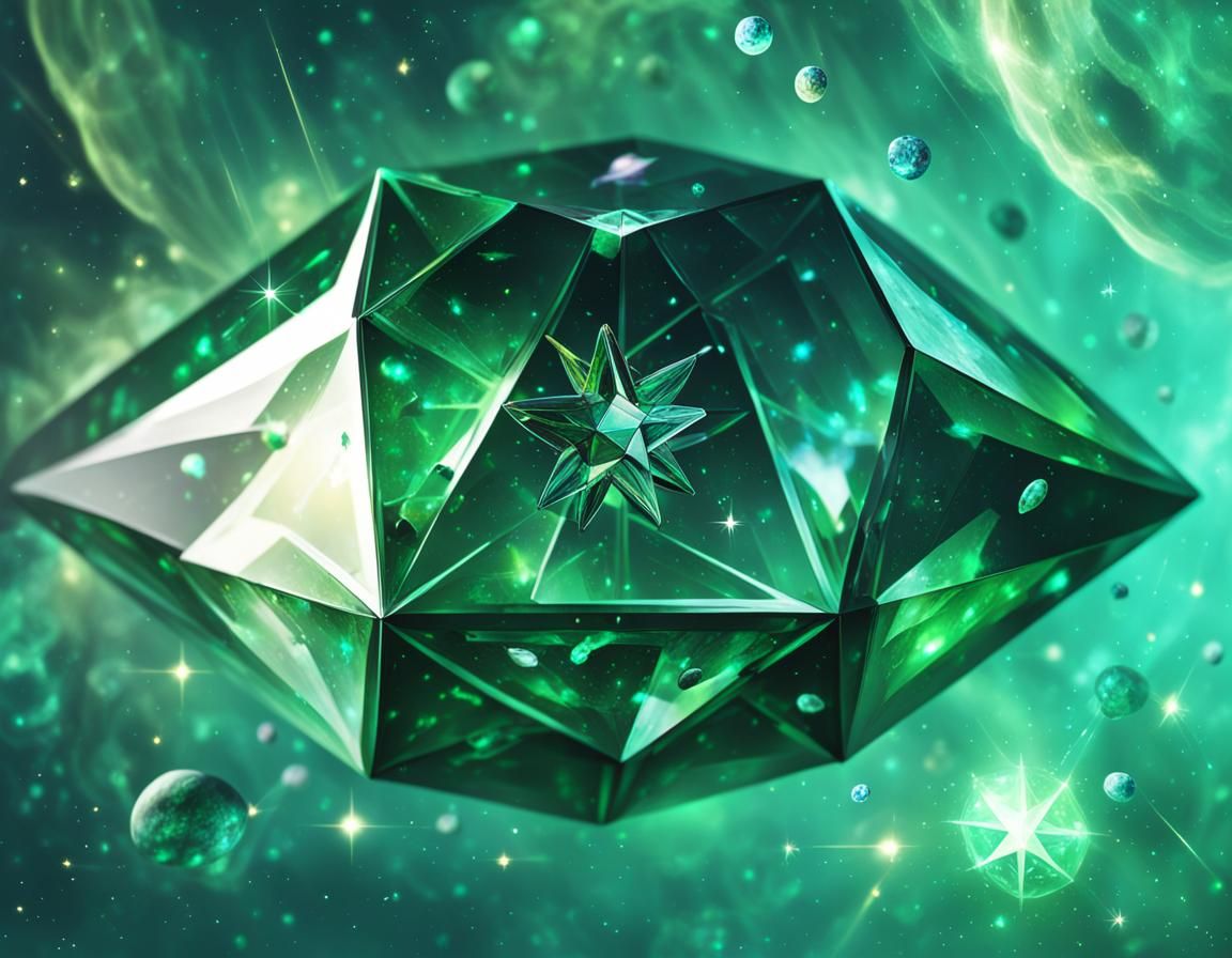 Gem Star in Green Crystal Cube