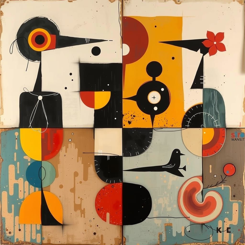 Abstract Asemic Figures in Atmospheric Style