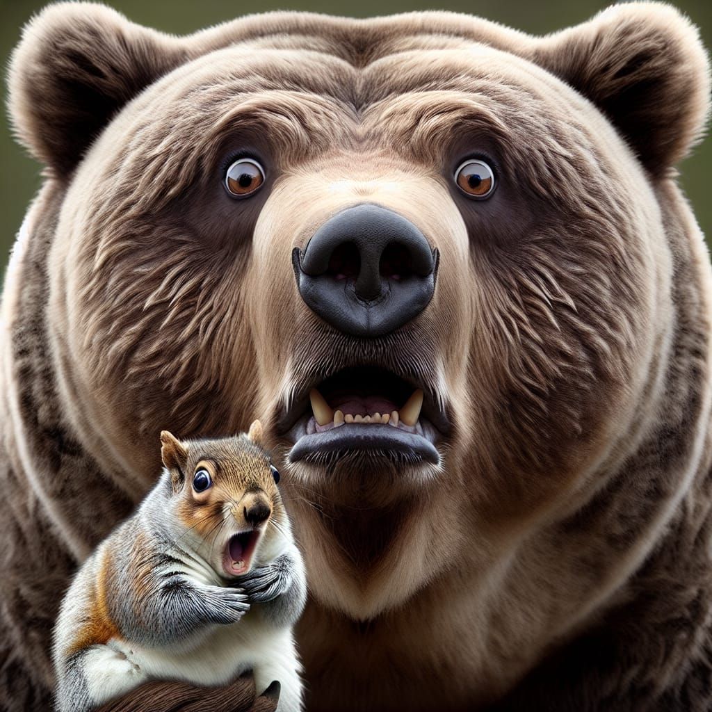 Surprised Kodiak Bear Holding a Squirrel