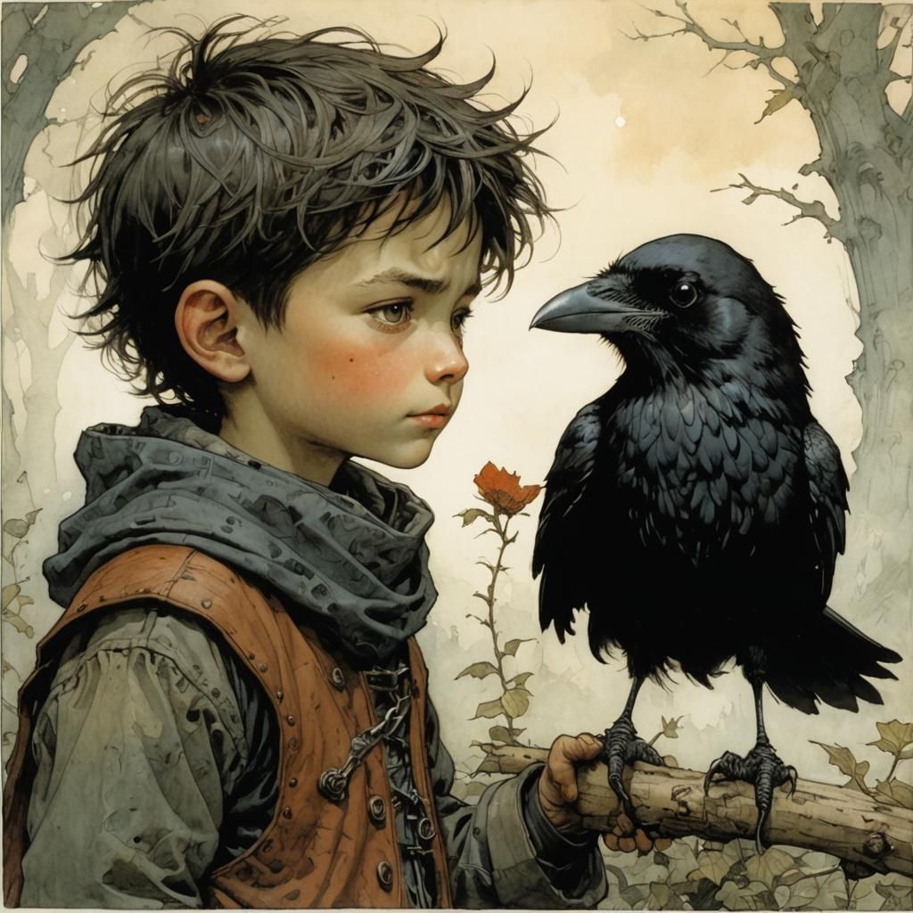 Child and Crow Fantasy Illustration