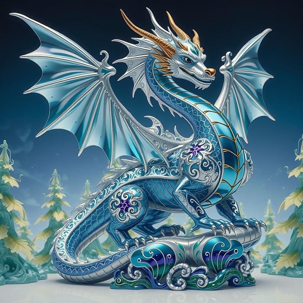 Enameled Filigree Glass Dragon Figurine Concept Art