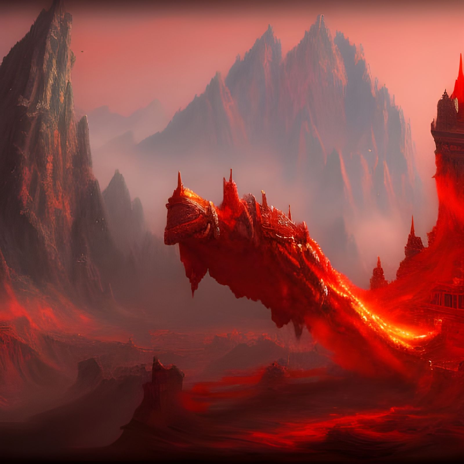 Red Mutant Bull: Detailed Matte Painting