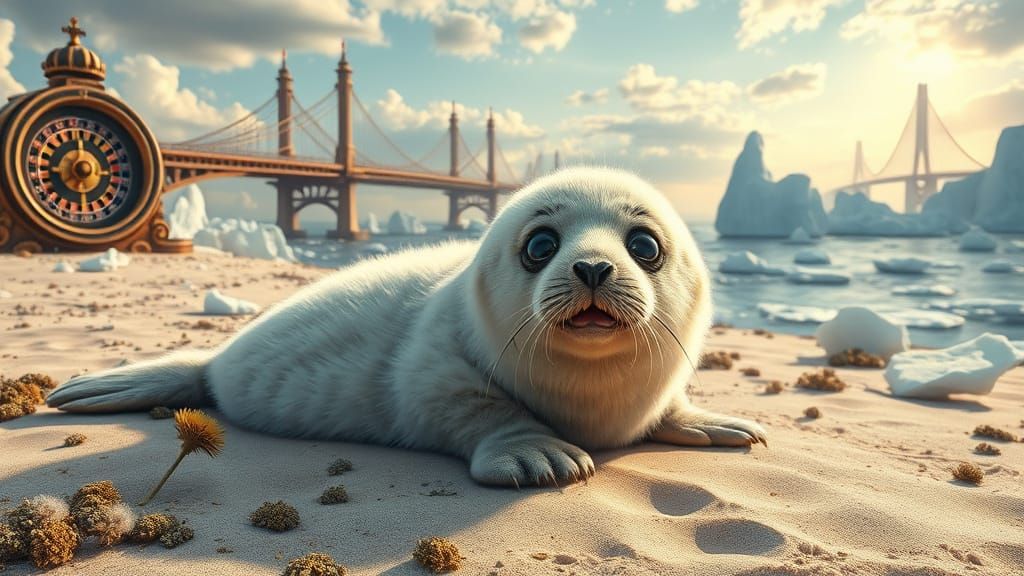 Adorable Baby Seal Sunbathing on Surreal Beach
