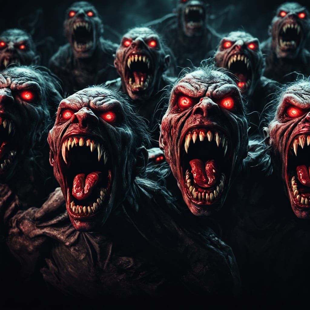 Gruesome Horror Art: Screaming Faces in the Dark