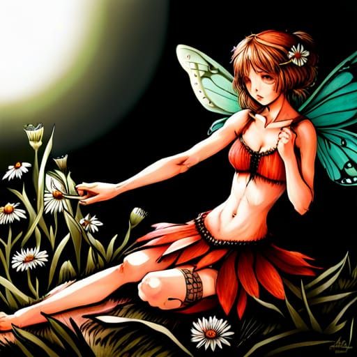 Flower and Wood Fairies in Anime Art Style