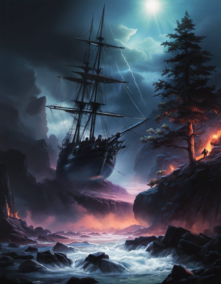 Ghost Ship Sails Through Stormy Seas