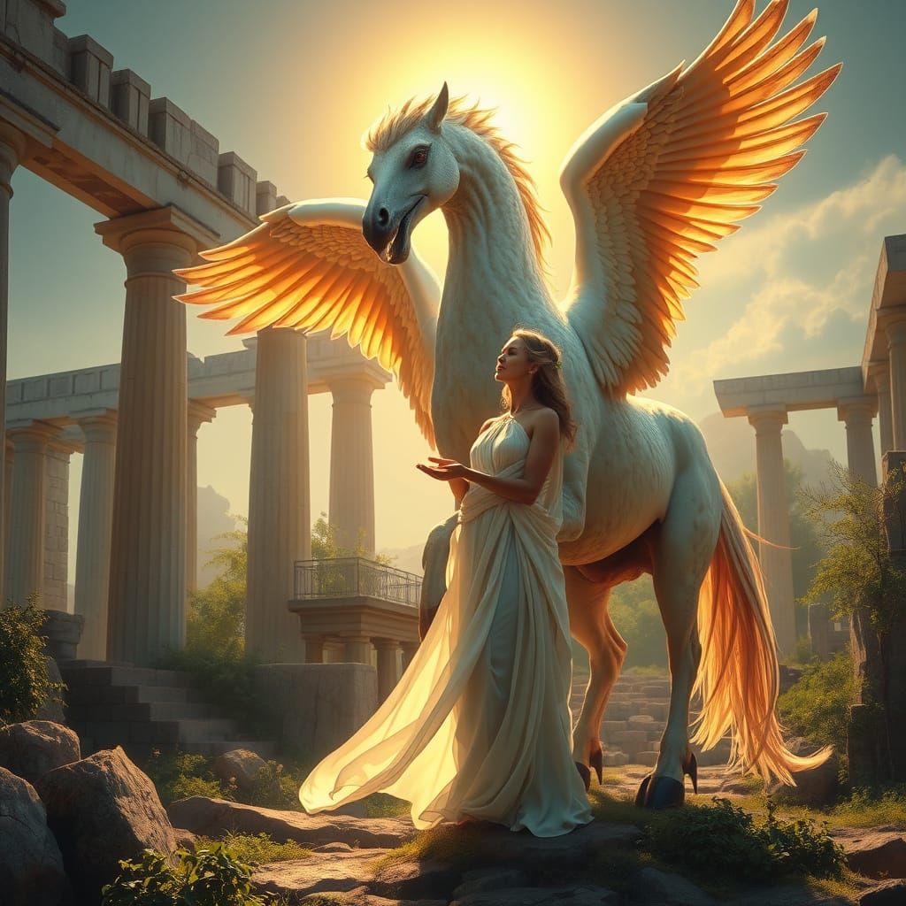 Majestic Chimera in Ancient Greek Ruins