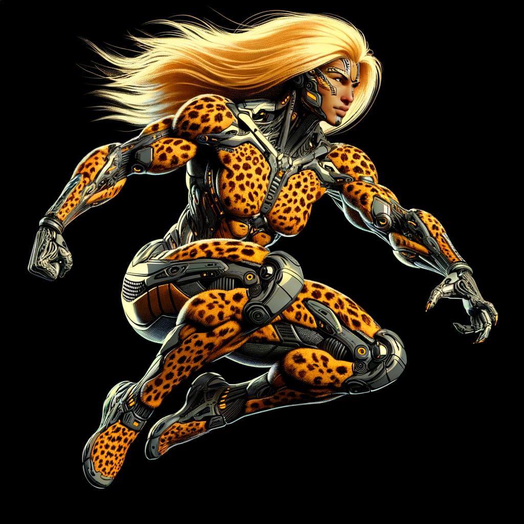 Cybernetic Cheetah Warrior Landing, 80s Style