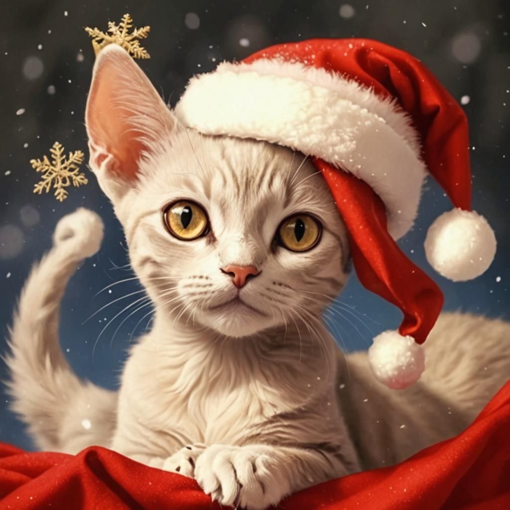 Festive Christmas Cat in a Snowfall