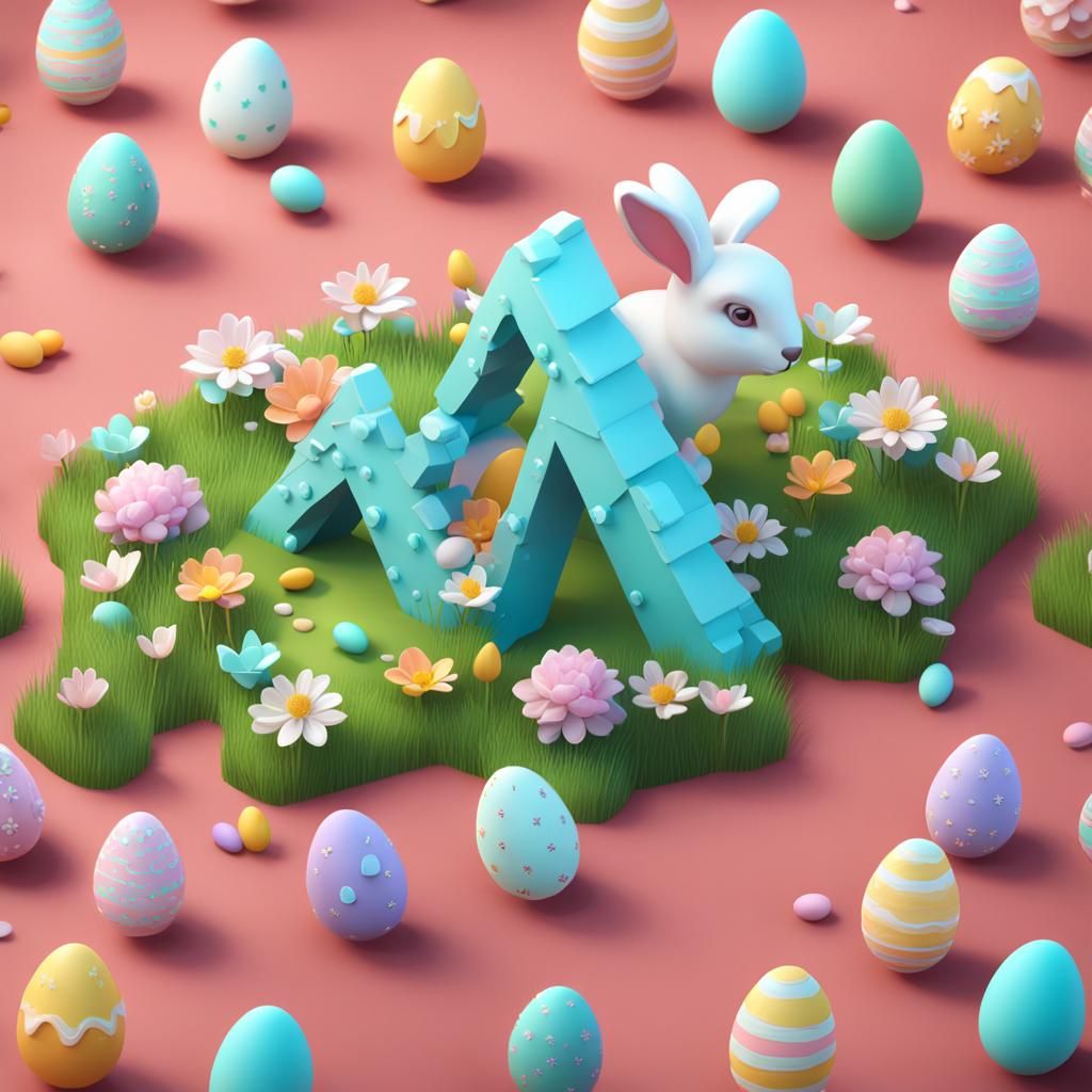 Isometric Easter Design with Bunnies and Pastel Colors