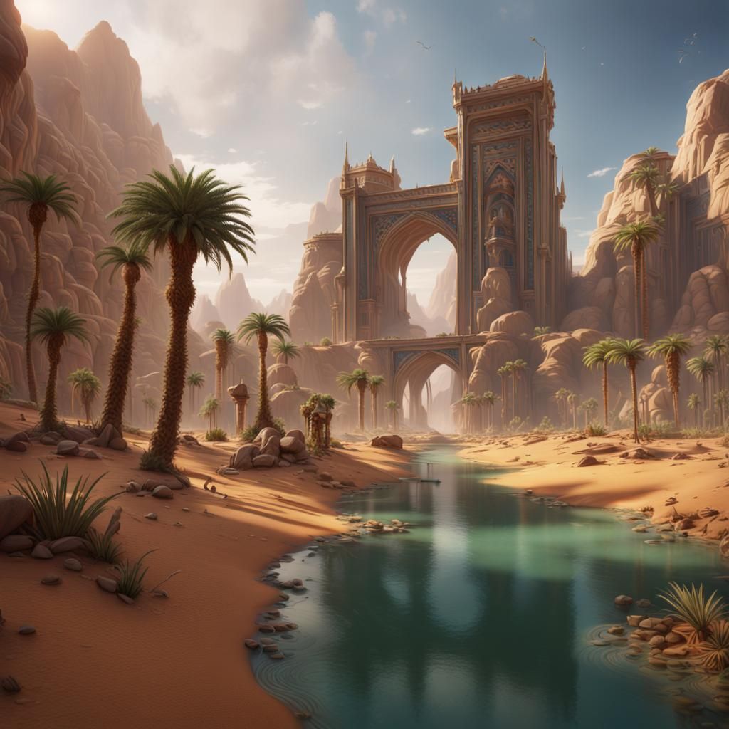 Lush Oasis Emerges in Arid Desert Landscape