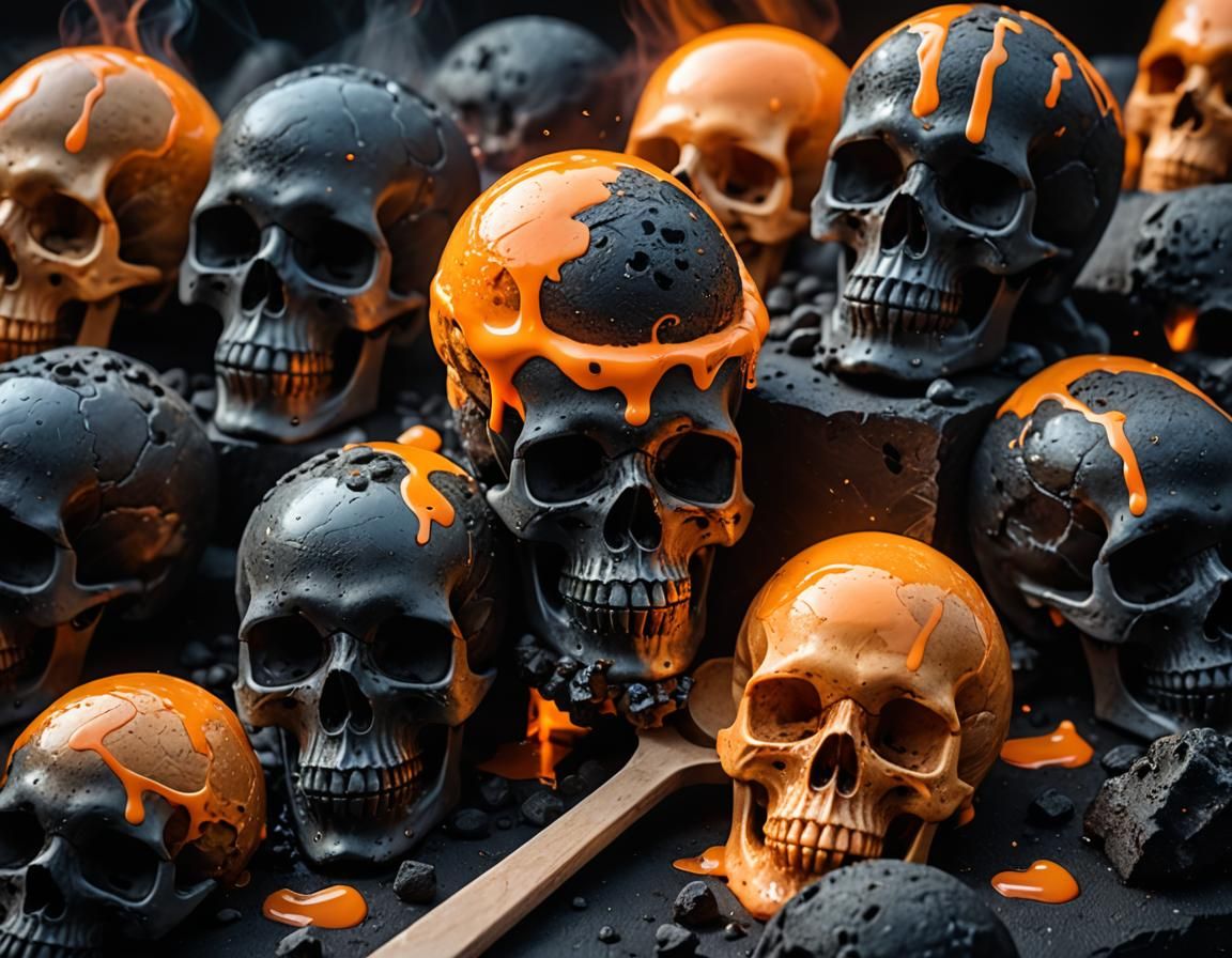 Fluorescent Skulls with Orange Ice Cream Glow