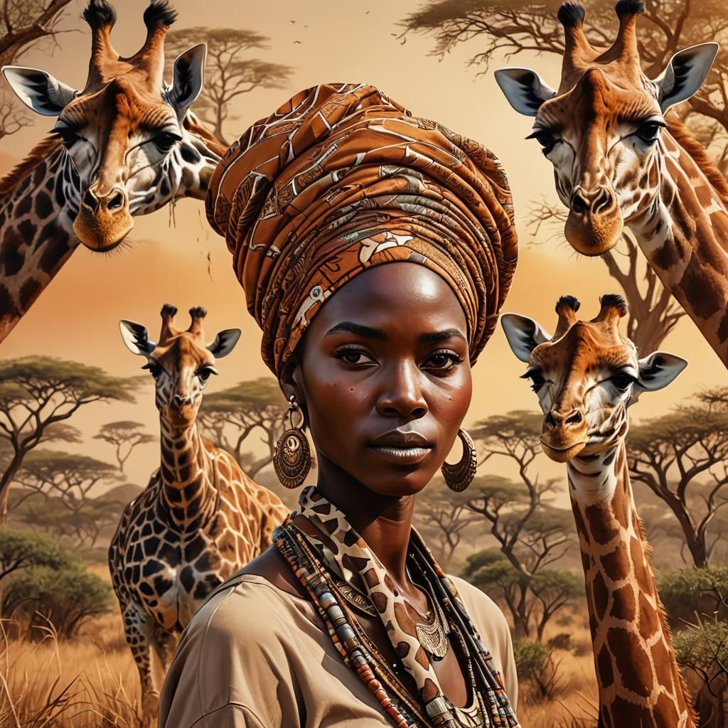 African Woman Portrait in Savannah Landscape