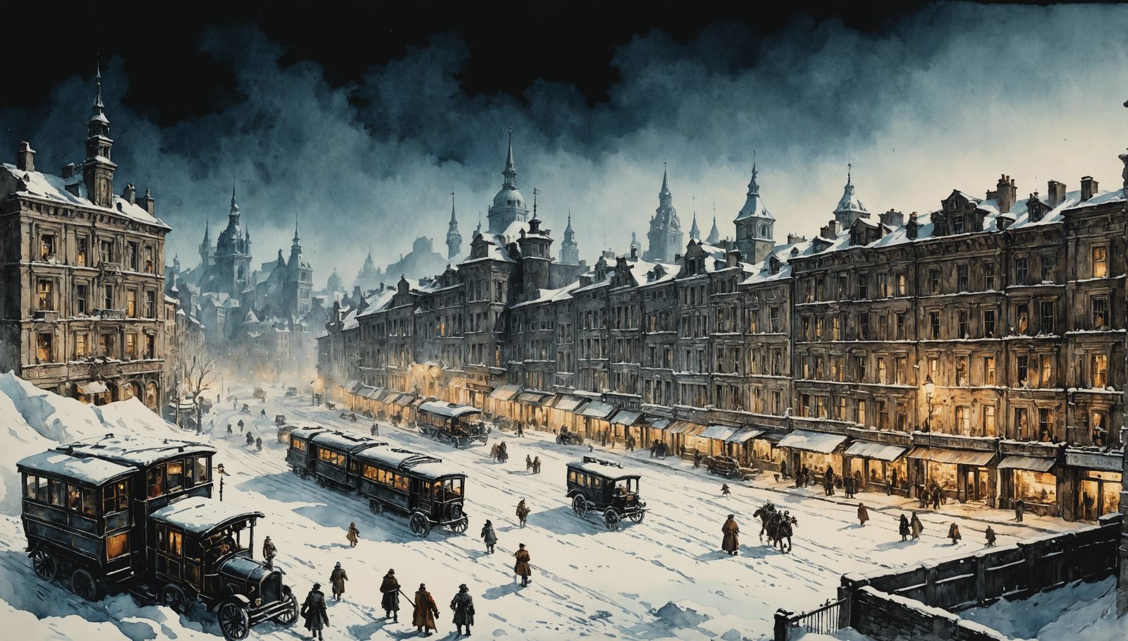 Frozen City in Watercolor Style