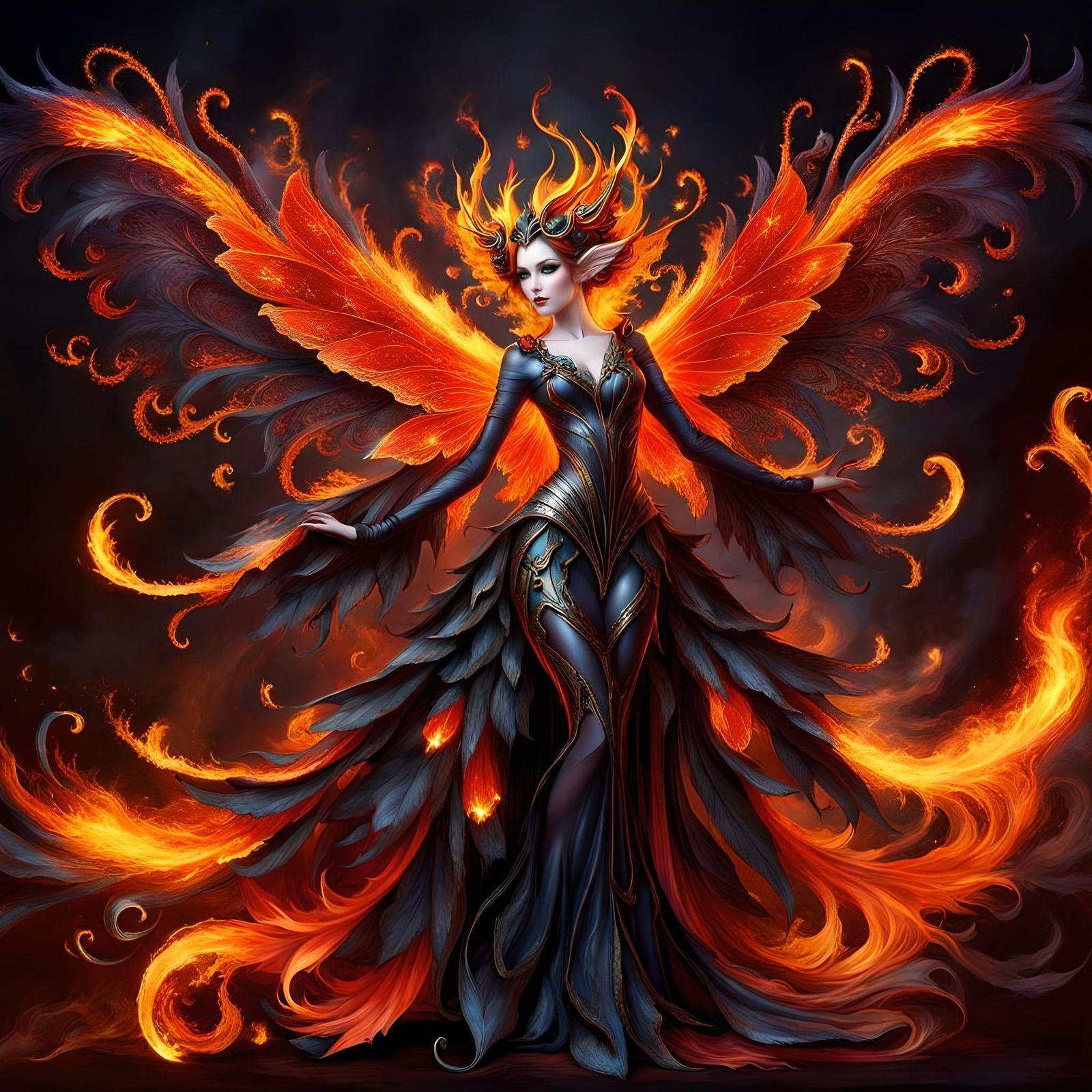 Gothic Fairy Portrait with Fire and Darkness