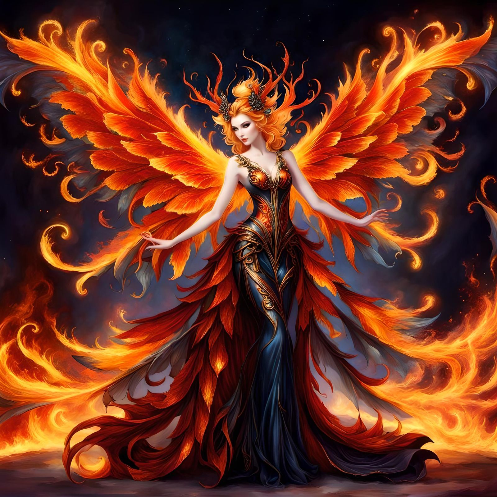 Gothic Fairy Portrait with Fire and Shadow