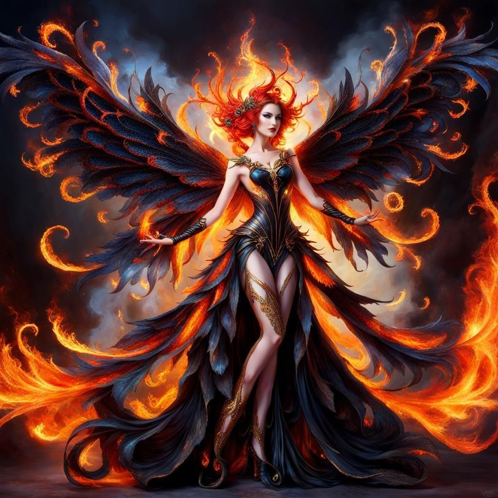 Gothic Fairy with Fire and Darkness Elements
