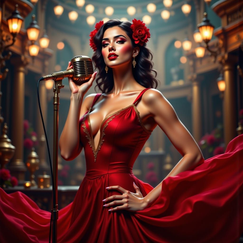 Hispanic Singer in Frida Kahlo Surrealist Style