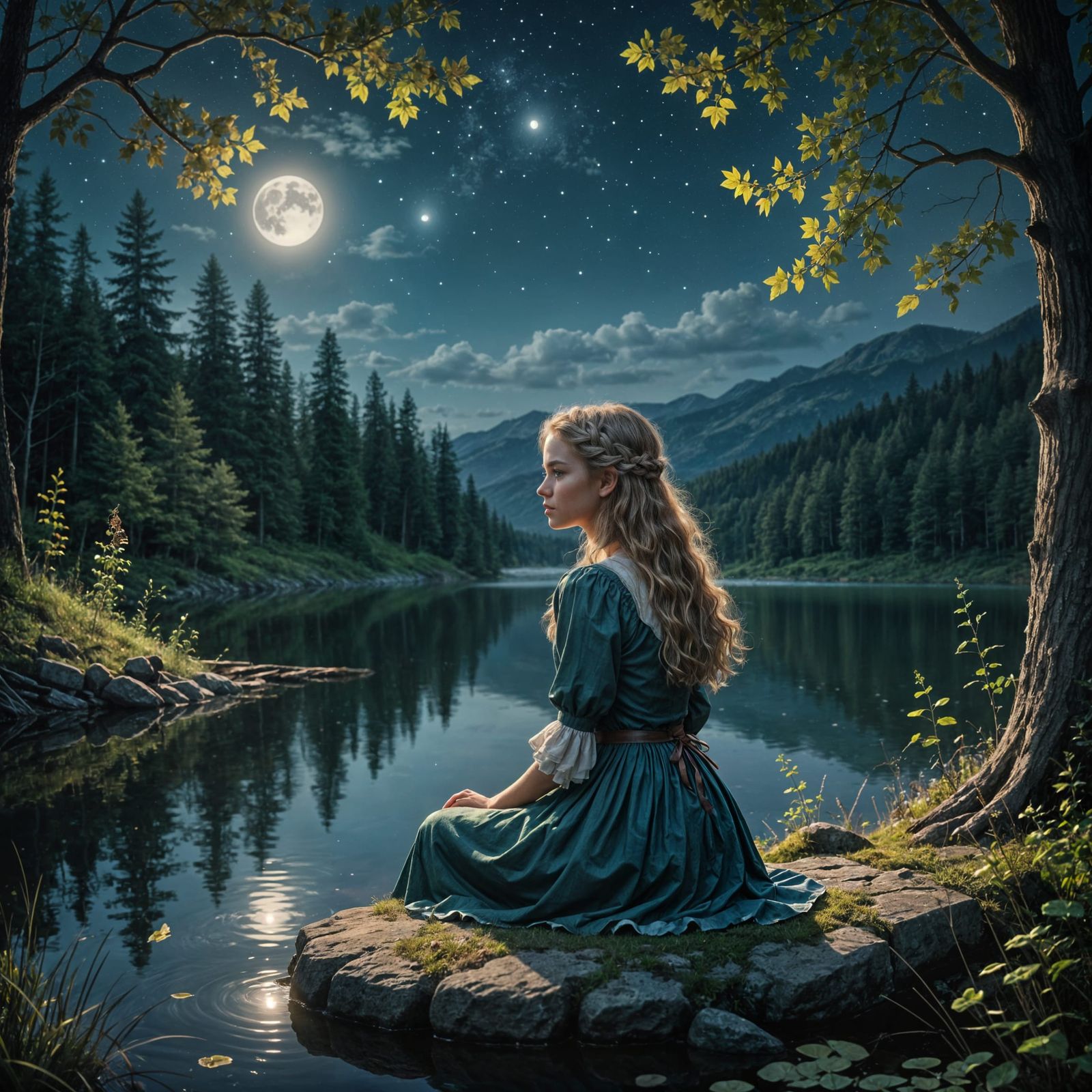 Enchanted Princess Basks in Moonlit Serenity