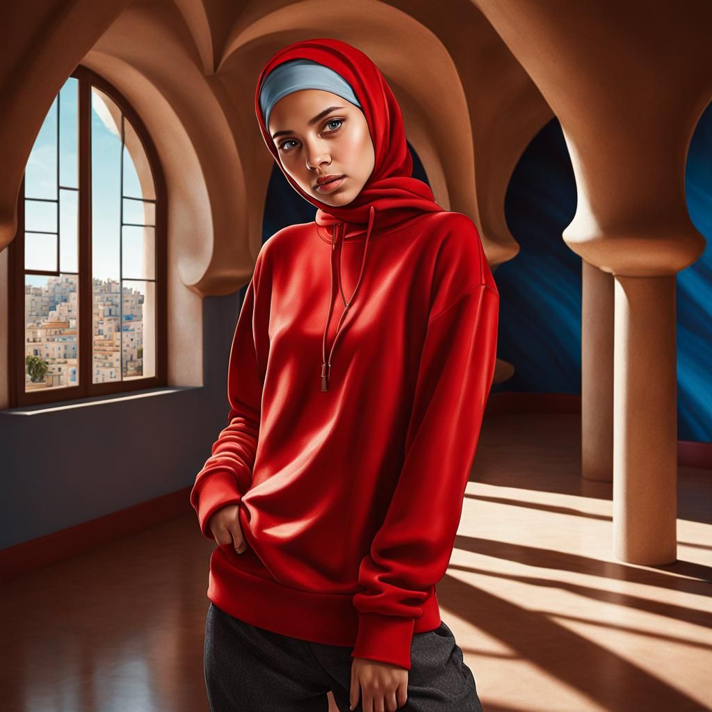 Hijab Girl Posing in Antoni Gaudi's Casa Mila