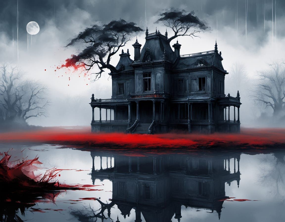 Decaying Palace in Ink: A Dark Winter Landscape