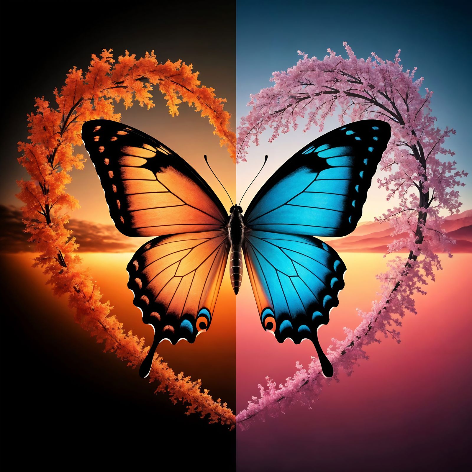 Maximalist Butterfly with Autumn and Spring Wings