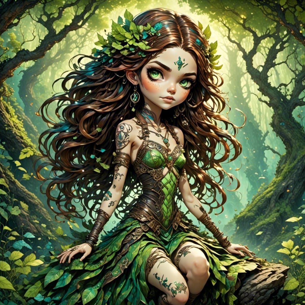 Chibi Dryad Illustration in Vibrant Detail